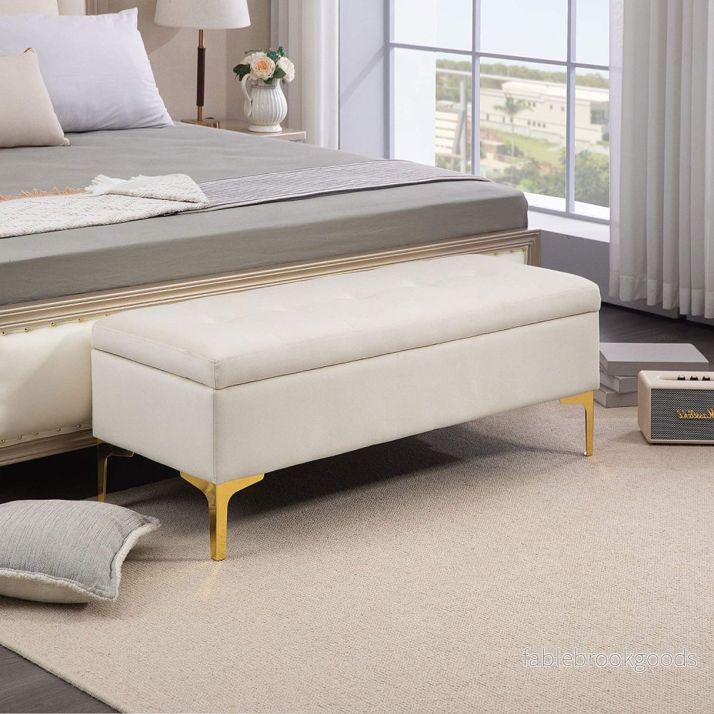 Klädd sammetsbänk med metallben, 120cm – Beige - Bild 2