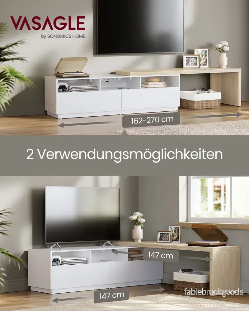 L-format TV-skåp – Justerbar längd – Molnvit naturbeige - Bild 2