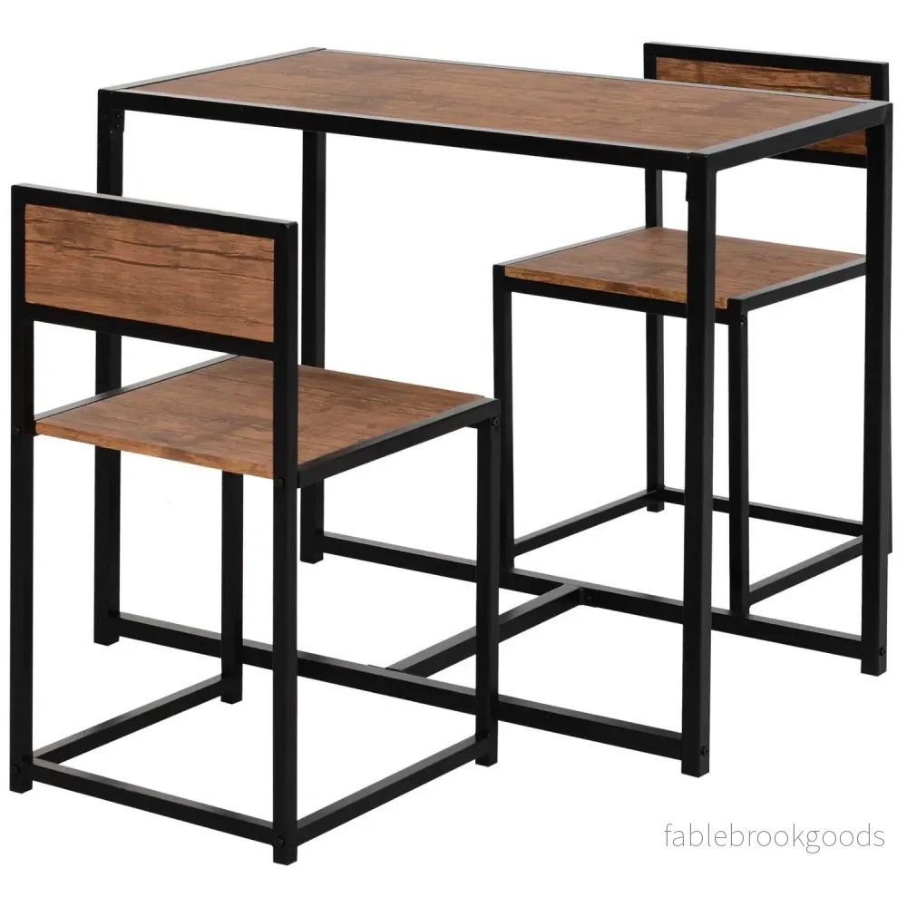 Matsalsset: bord med 2 metallstolar, naturlig finish