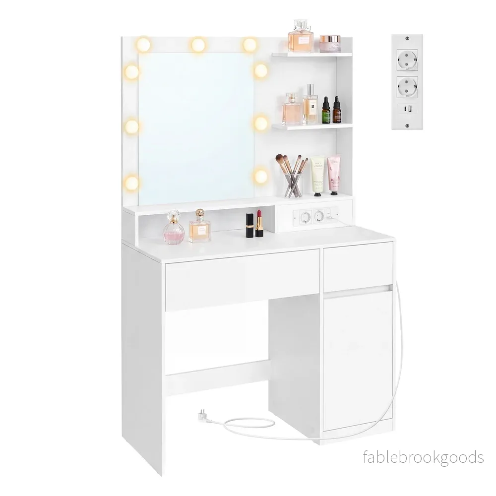 Kaptafel - Met Verlichte Spiegel en Schuifladen - Wit - 80 x 80 x 144,3 cm - Bild 2