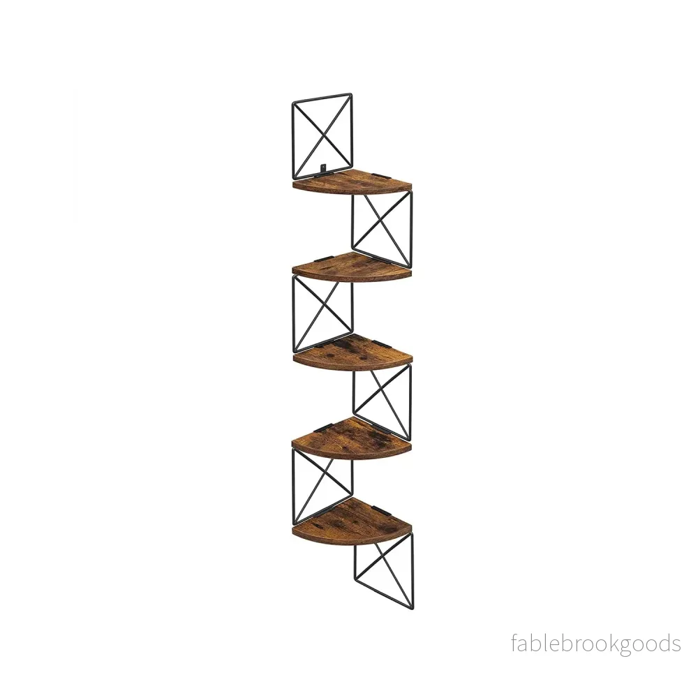 Hörnhylla – 5 nivåer – Zigzag design – Vintage brun-svart Hörnhylla – 5 nivåer – Zigzag design – Vintage brun-svart