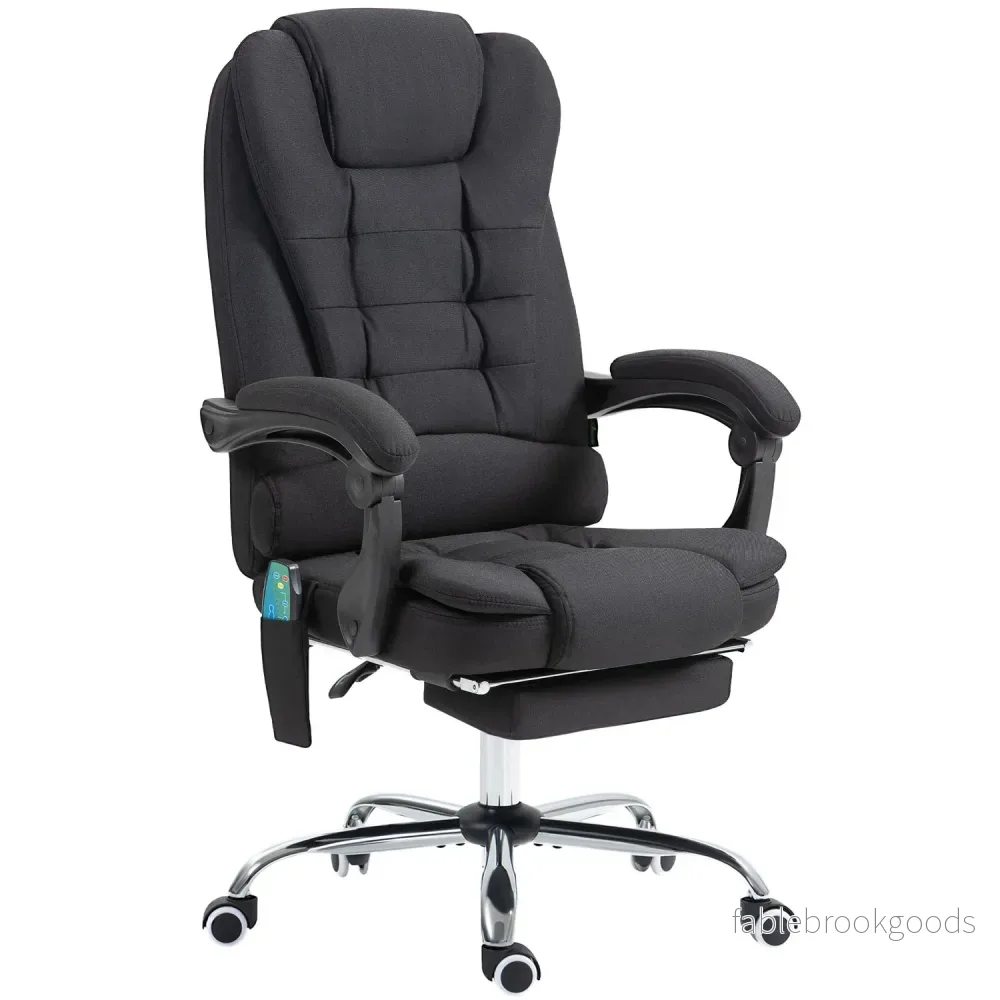 Ergonomisk massagekontorsstol, liggande med fotstöd, svart