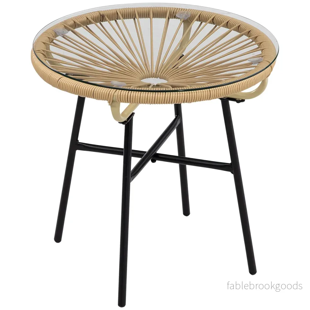 Runt bistrobord för trädgård eller uteplats, svart & beige, 50 cm