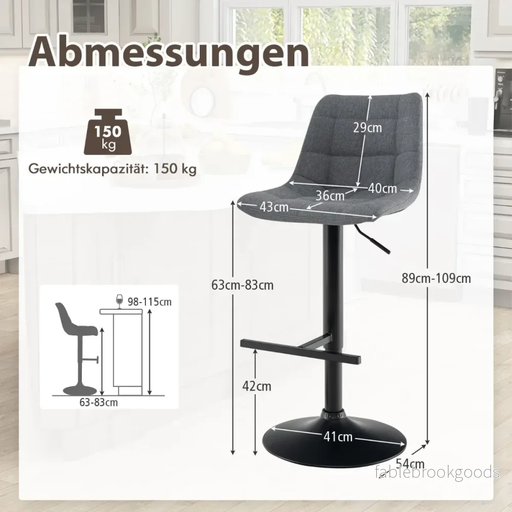 pack – barstolar köksstol 360° svängbar och höj sänkbar bistrostol – 2 – Grå - Bild 2