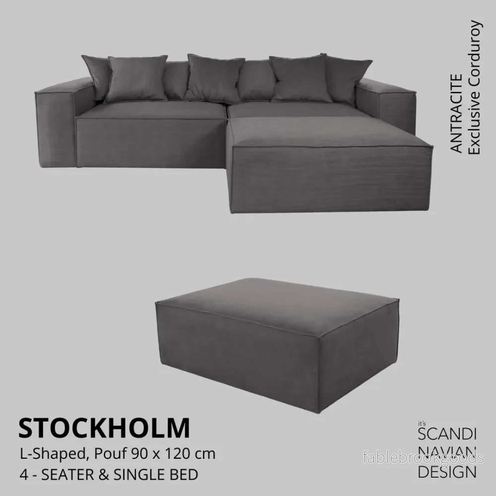 Stockholm L- Shaped sofa/single bed Exclusive Corduroy Antracite removable & washable cover Stockholm L- Shaped sofa/single bed Exclusive Corduroy Antracite removable & washable cover