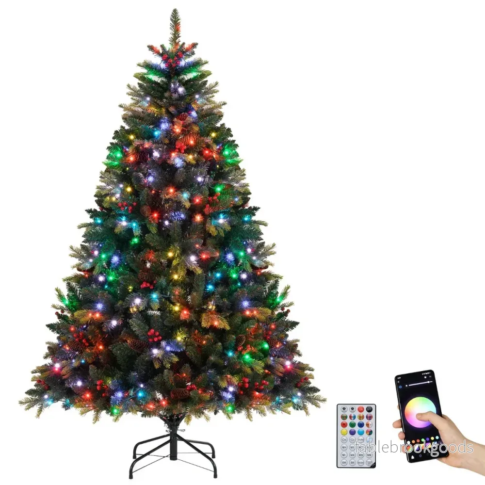 Konstgjord – julgran med APP styrda flerfärgade RGB lampor – 370 180 cm – Grön