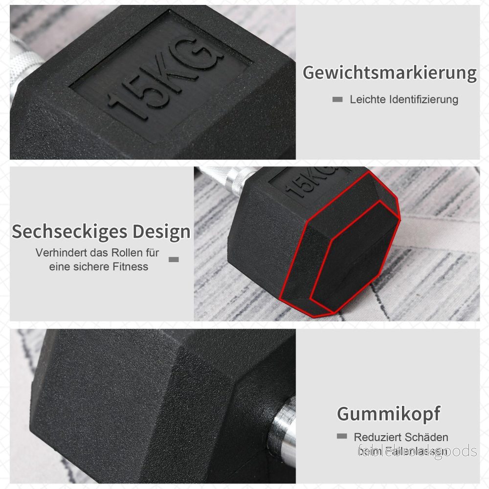 15 kg hexagon hantel, räfflade handtag, gjutjärn - Bild 3