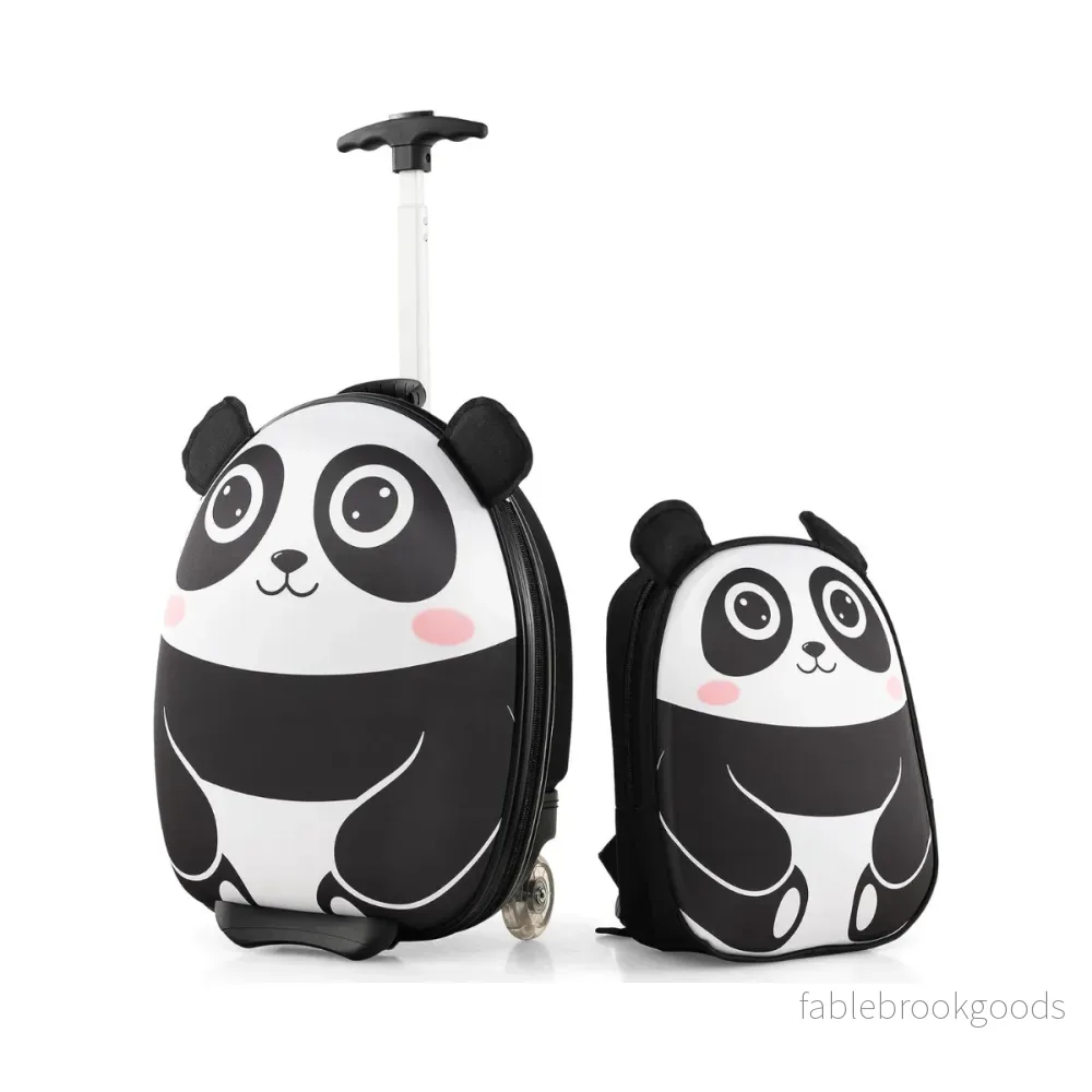 TLG barnresväska – och ryggsäck med hjul stegs teleskophandtag 12”+16” barnvagn Panda – 2 3 – Svart och vit