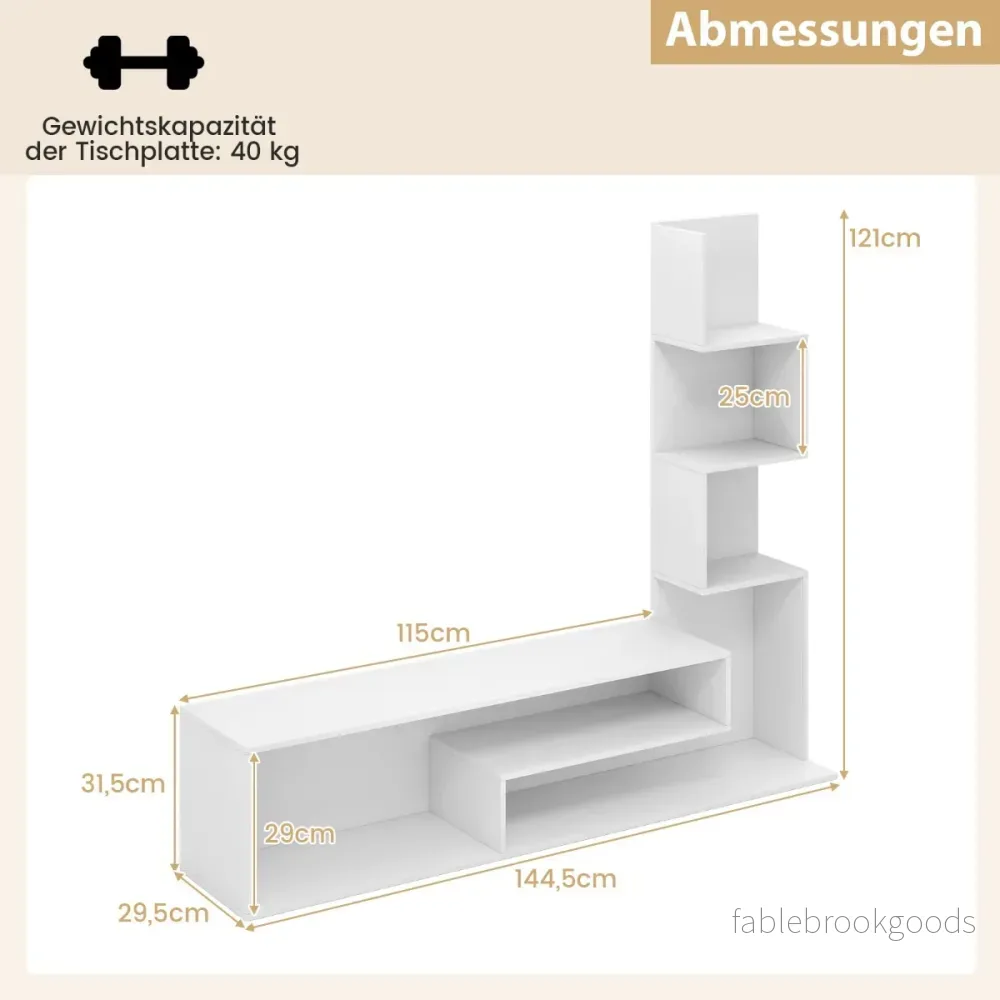 TV skåp – i trä, bord med bokhylla för apparater upp till 50" – 144,5 x 29,5 x 121 cm – Vit - Bild 2