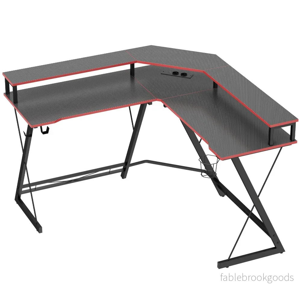 L-format datorbord 128 cm med AC/USB-uttag och skärmstativ
