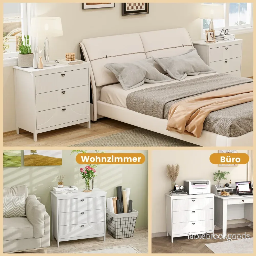 Träbyrå – med lådor och metallhandtag Modernt skänkslådskåp – 3 – Vit - Bild 3