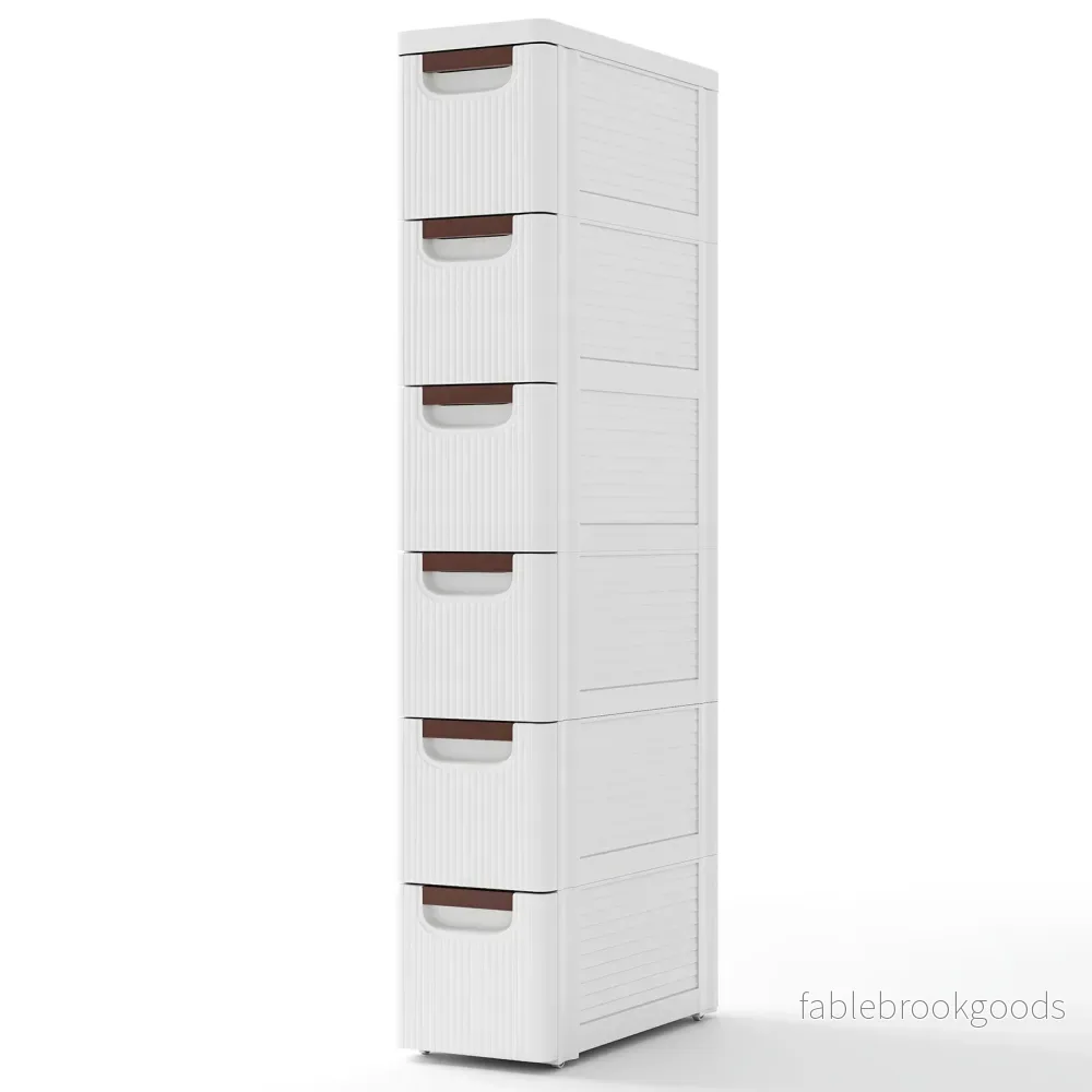 Smal – nischskåp med hjul Nischhylla bred Nischvagn lådor (6 lådor) – 20 cm 4 – Vit