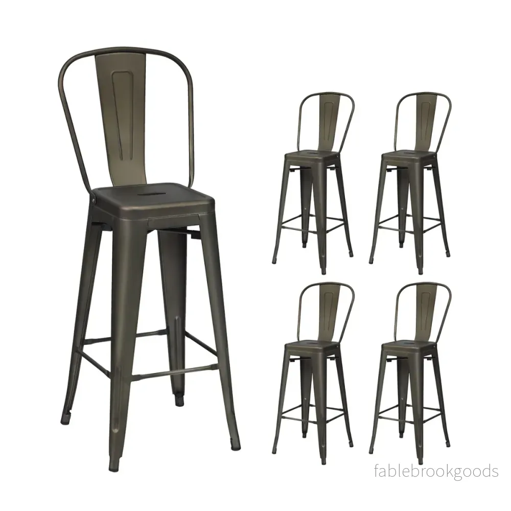 Set – med restaurangstolar avtagbart ryggstöd och fotstöd Metallstolar Gunmetal – 4 – Gammal färg