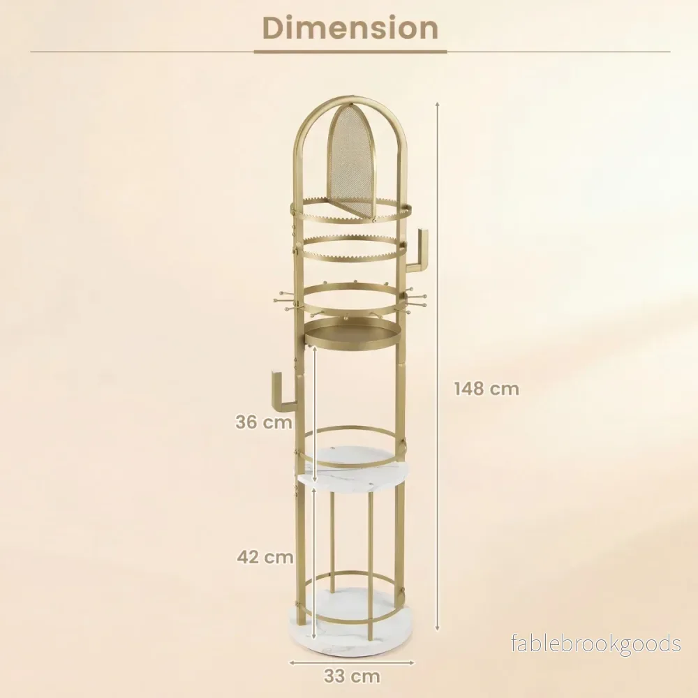 360° – vridbar smyckesställare med örring och halskedjehållare hyllor kedjeställare + vitt – 3 – Guld - Bild 2
