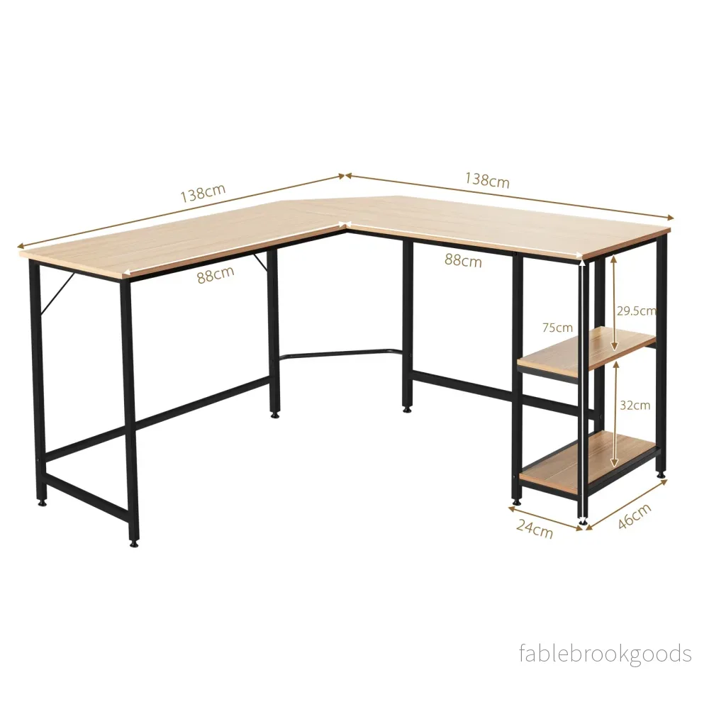L – format skrivbord hemmakontor med hyllplan – 2 138 x 60 x 75 cm – Natur - Bild 3