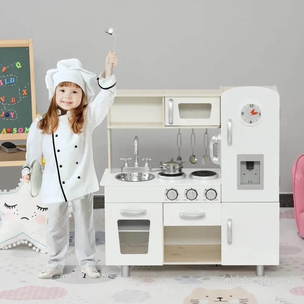 Leksakskök med tillbehör, Furu & MDF, 3 år+, Vit - Bild 2