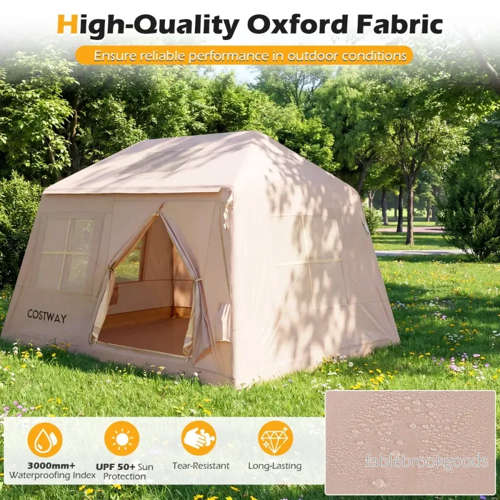 Uppblåsbart – Campingtält för Personer Bärbart Lufttält med Pump Dörrar och Myggnät – 4-6 – Khaki - Bild 3