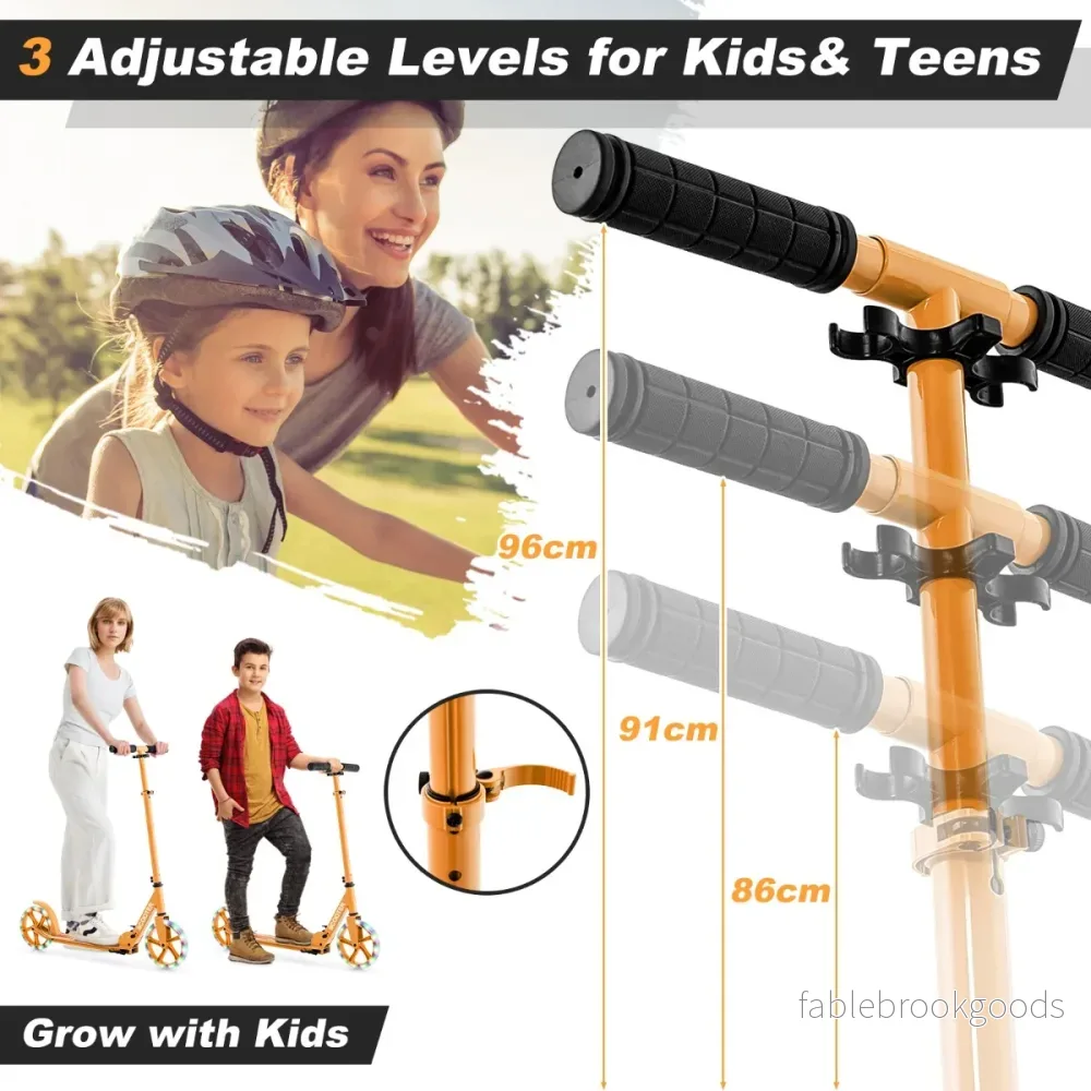 Hopfällbar – scooter med bärkraft och LED hjul, höjjusterbar sparkcykel, – 100 kg 2 . – Orange - Bild 3