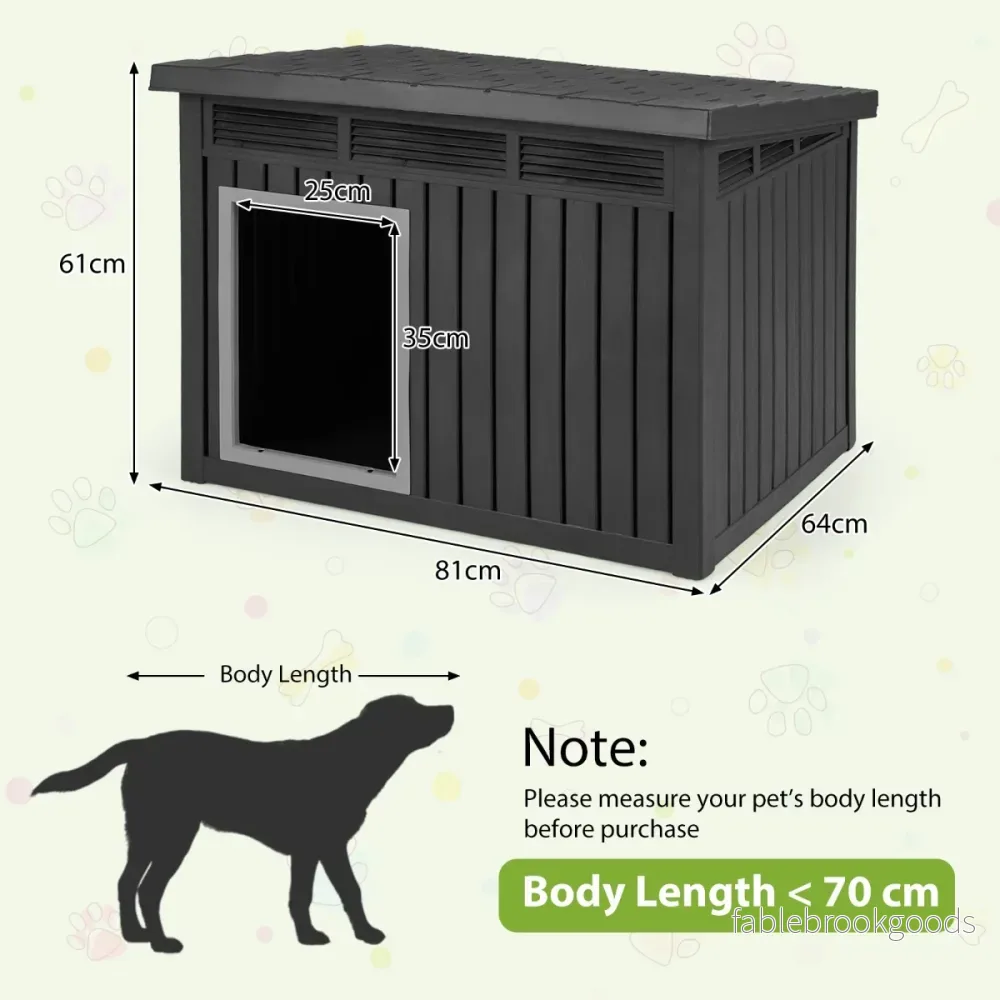 Hundkoja – för inom och utomhusbruk, väderbeständigt hundhus med uppfällbart lutande tak – Svart - Bild 2