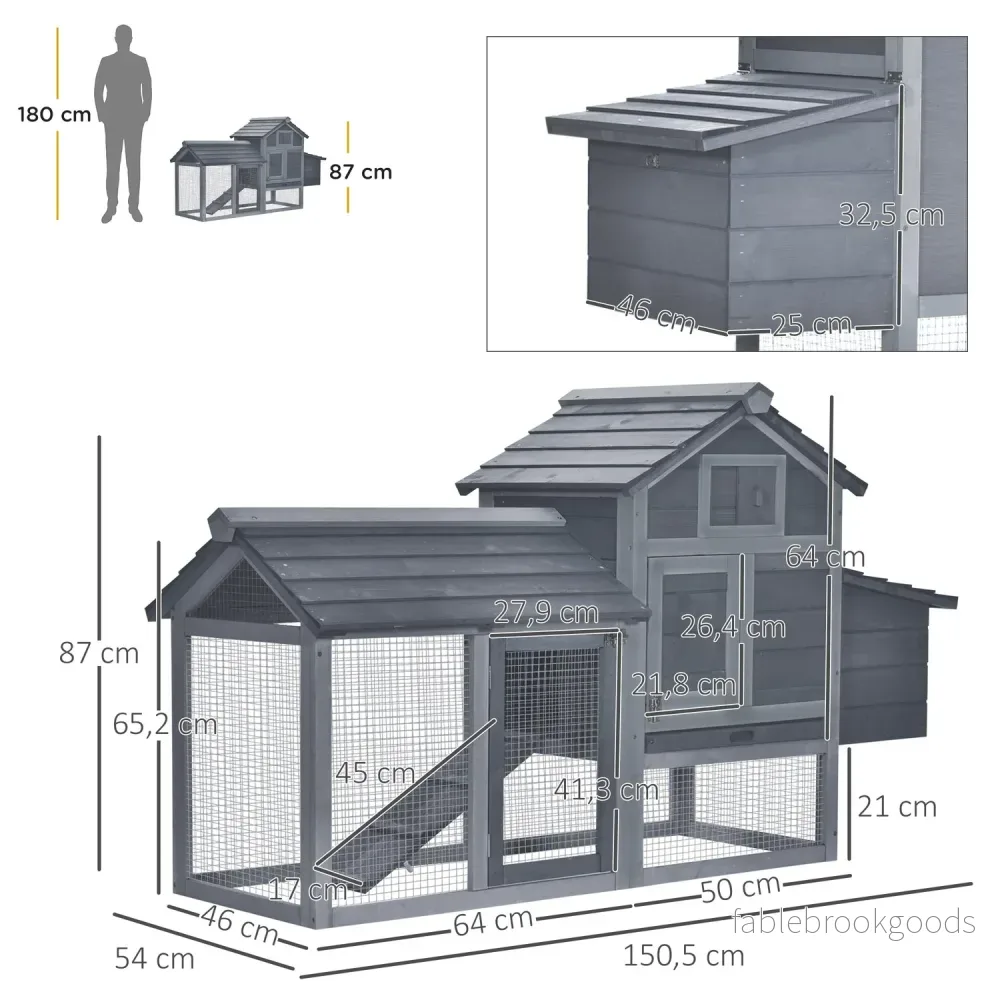 Bantam Chicken Coop med häckningslåda, granträ, grå - Bild 3