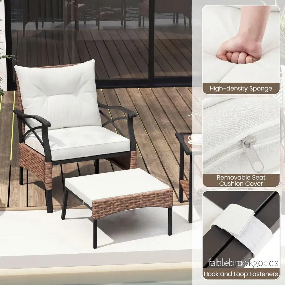 teiliges – Terrassenmöbel Set aus Korbgeflecht Outdoor Rattanstühle mit Ottomanen – 5 – Beige - Bild 3