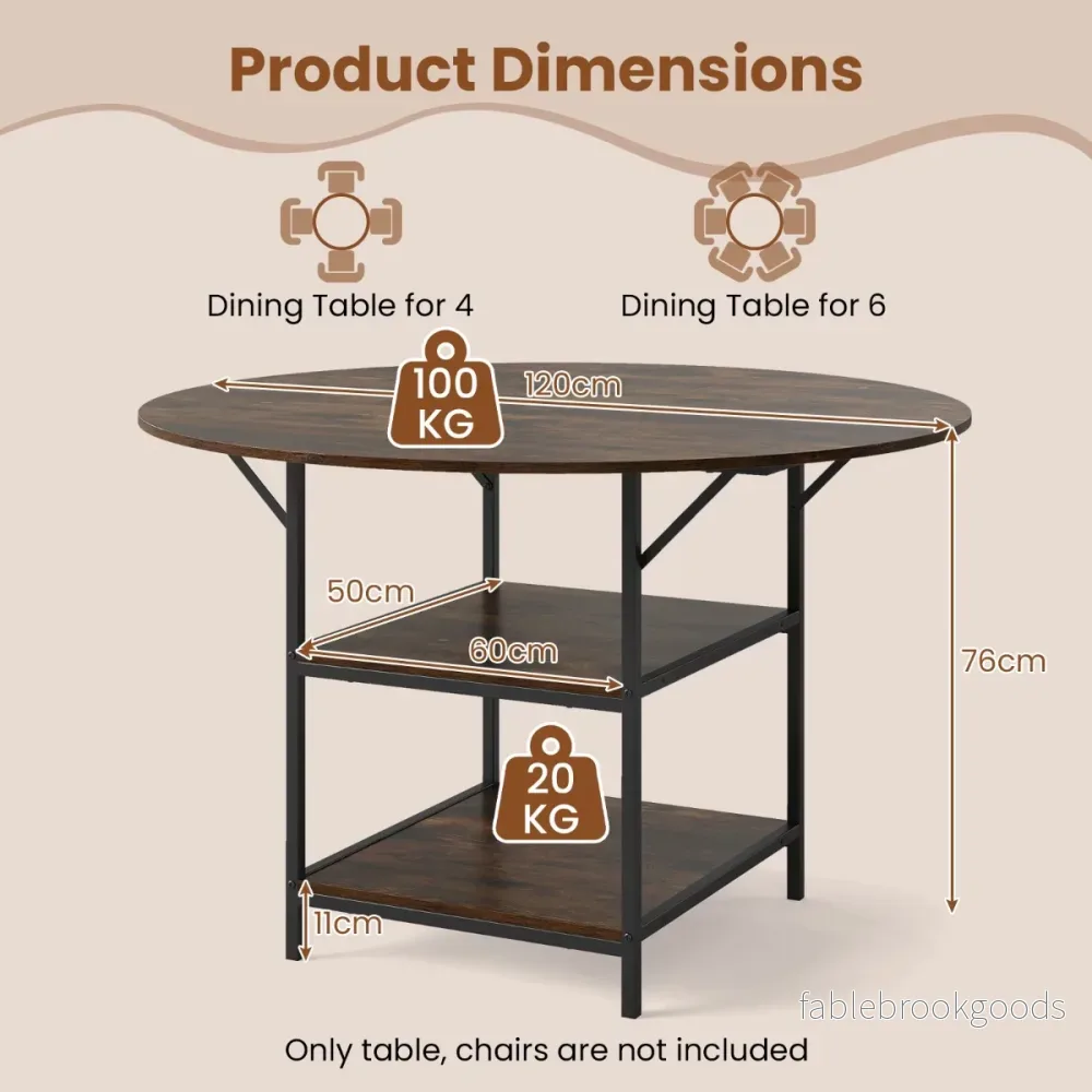 Runt – Matbord för upp till Person med lager Förvaringsfack och Metallställ Köksbord – 4 6 2 120 cm – Brun - Bild 2