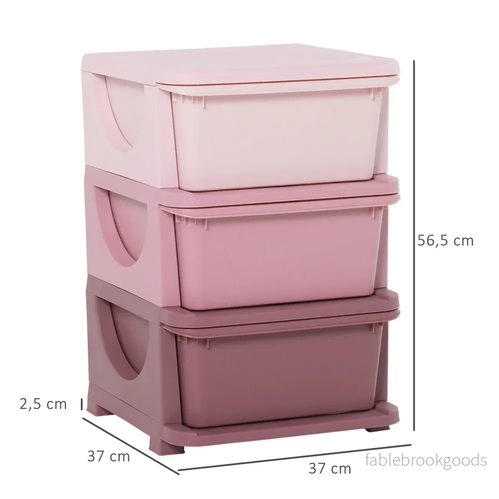 Barns 3-vånings leksaksförvaring Lådskåp – Rosa - Bild 3