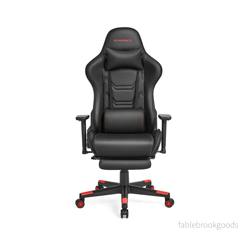 Ergonomisk kontorsstol med armstöd och dyna svartröd