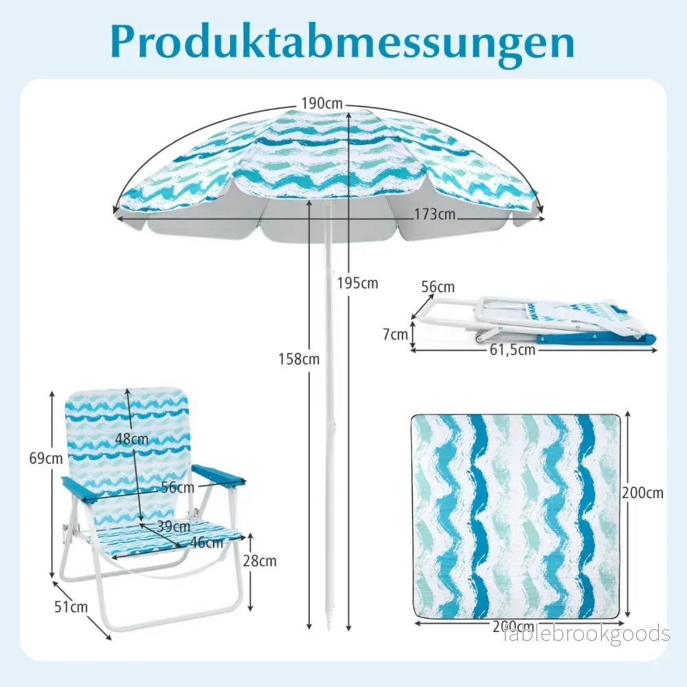 pack – strandstolar med parasoll och strandfilt bärväska hopfällbara – 2 2 – Blå - Bild 2