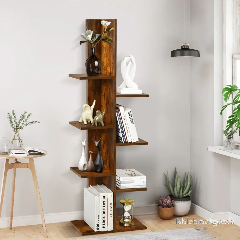 Trädformad – bokhylla med hyllor, fristående kontorshylla, – 8 50 x 20 x 141 cm – Brun - Bild 3