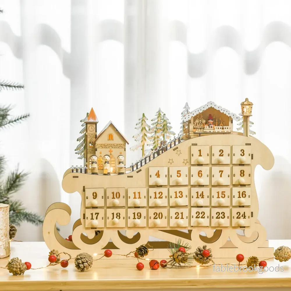 Adventskalender med 24 LED-upplysta lådor, Slädeformad - Bild 2