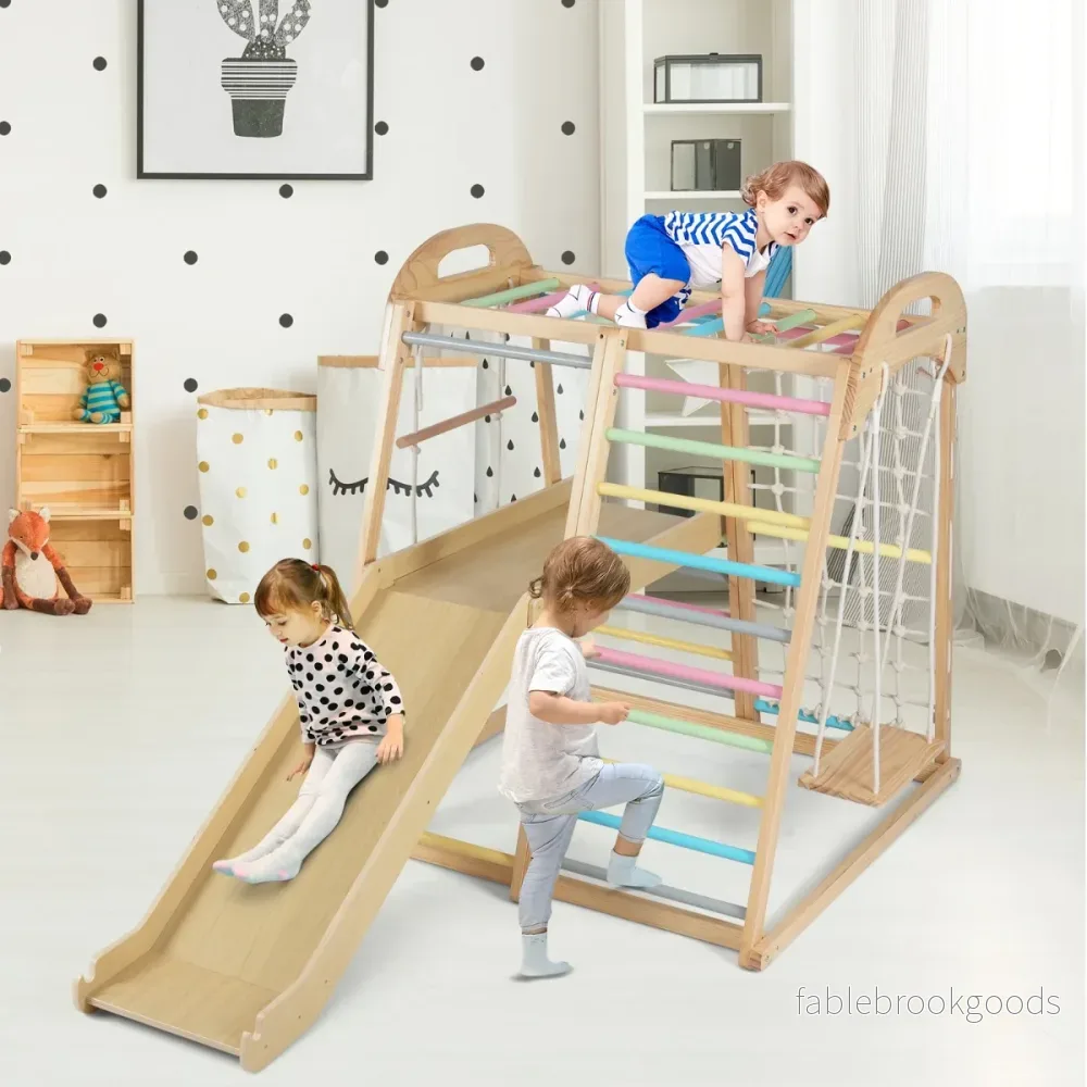 I – Aporstång och Schaukel KletterNät Kletterleiter Kletterstrick Kletterfelsen Rutsche Plattform – 8 1 – Färgglad - Bild 3