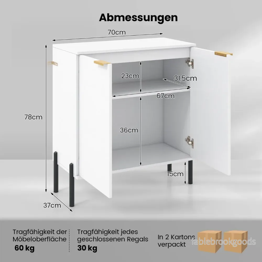 dörrars – buffé Skänk med hyllor Metallben Tiltsskydd och justerbara gångjärn Modern – 2 – Vit - Bild 2