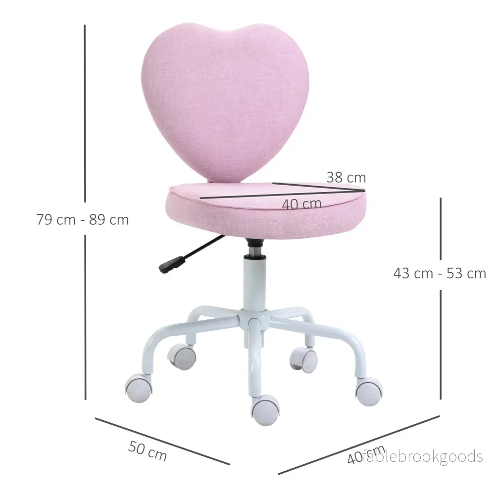 Pink Heart Swivel Stol, justerbar höjd, linnetyg - Bild 3