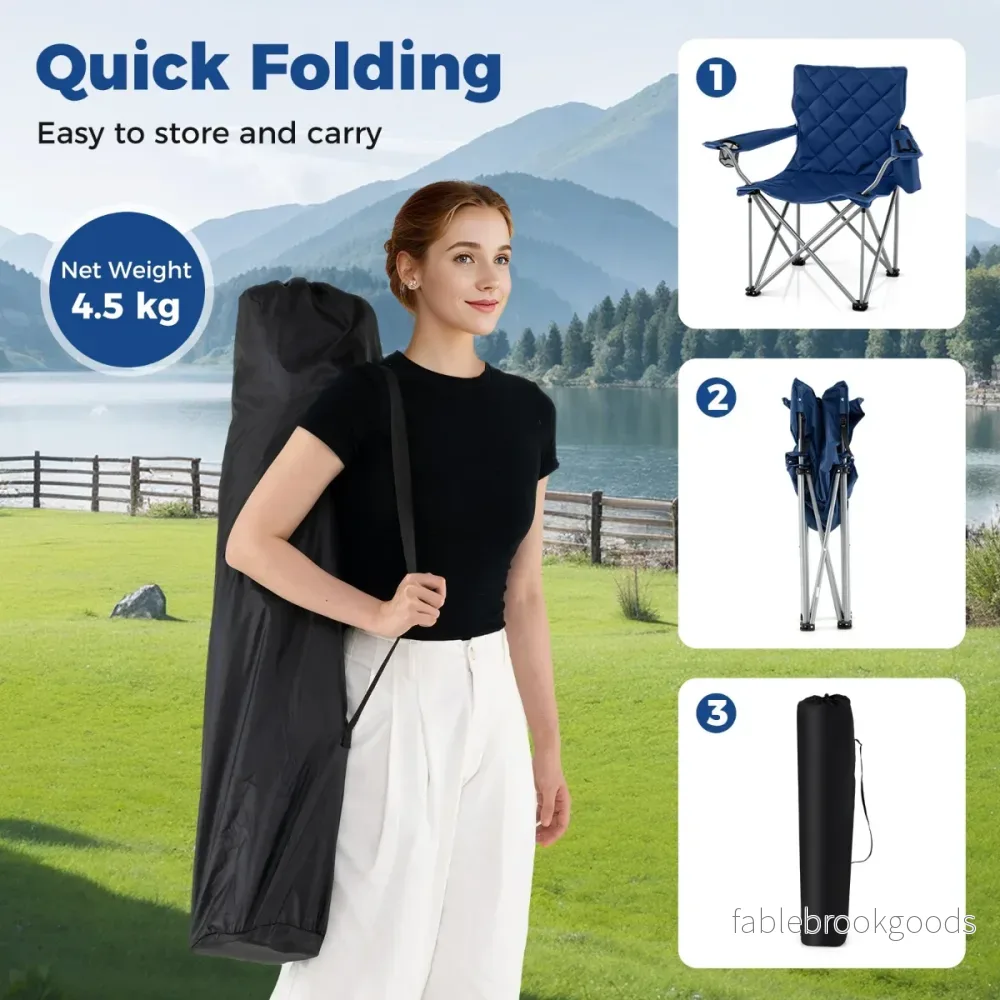 pack – hopfällbara campingstolar med kylväska och dryckeshållare, bärbar upp till kg, dämpad fiskestol – 2 227 – Blå - Bild 3