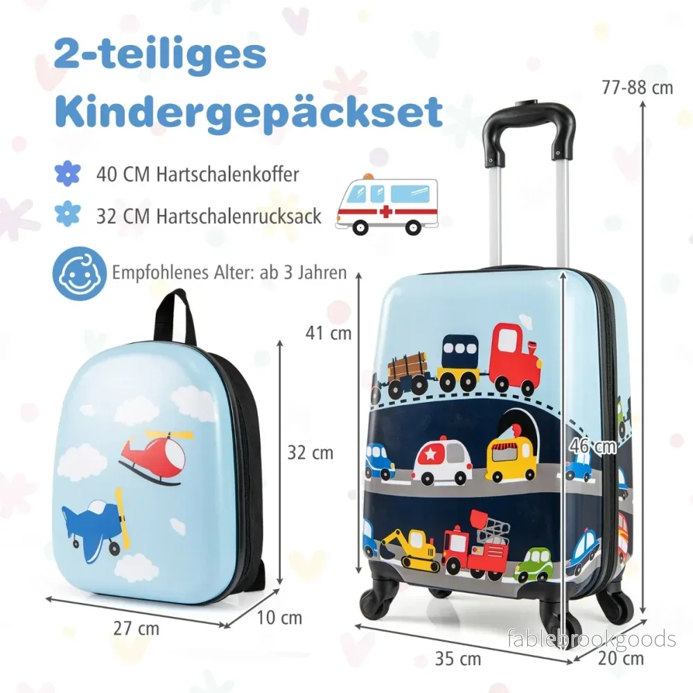 delat – barnresväska set barnbagage med hjul 17" handbagage och 13" hårdskal ryggsäck transportmedel – 2 – Blå - Bild 2
