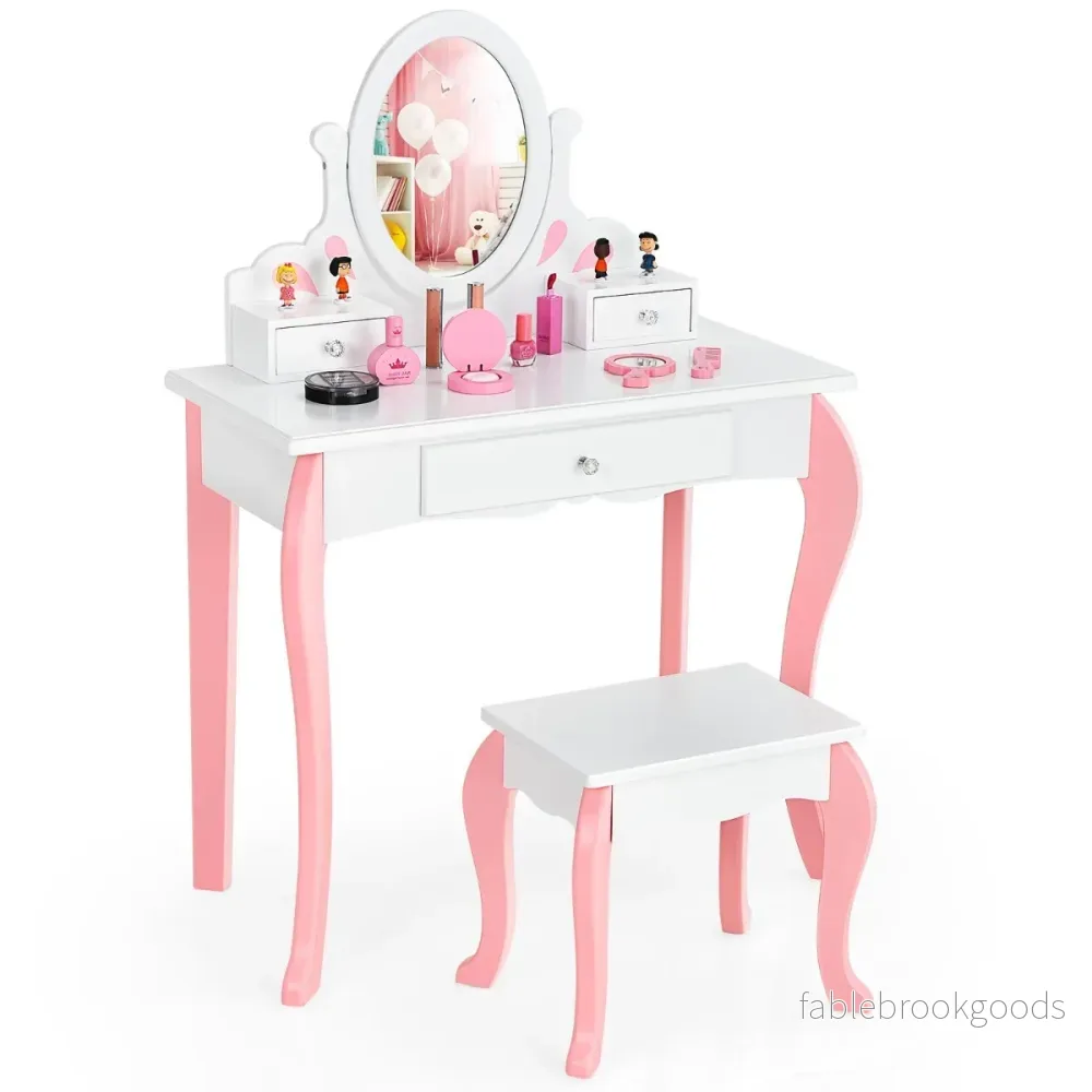 Sminkbord – för barn med Pall Princess lådor och Spegel – 3 – Vit - Bild 3