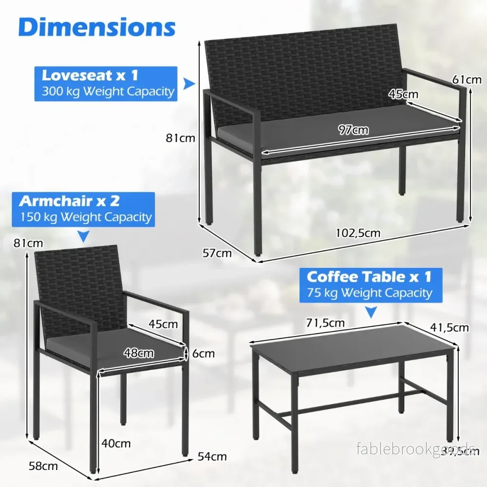 delat – trädgårdsmöbel set Utomhus rottingstolar och kärlekssoffa med härdat glassoffbord – 4 – Grå - Bild 2