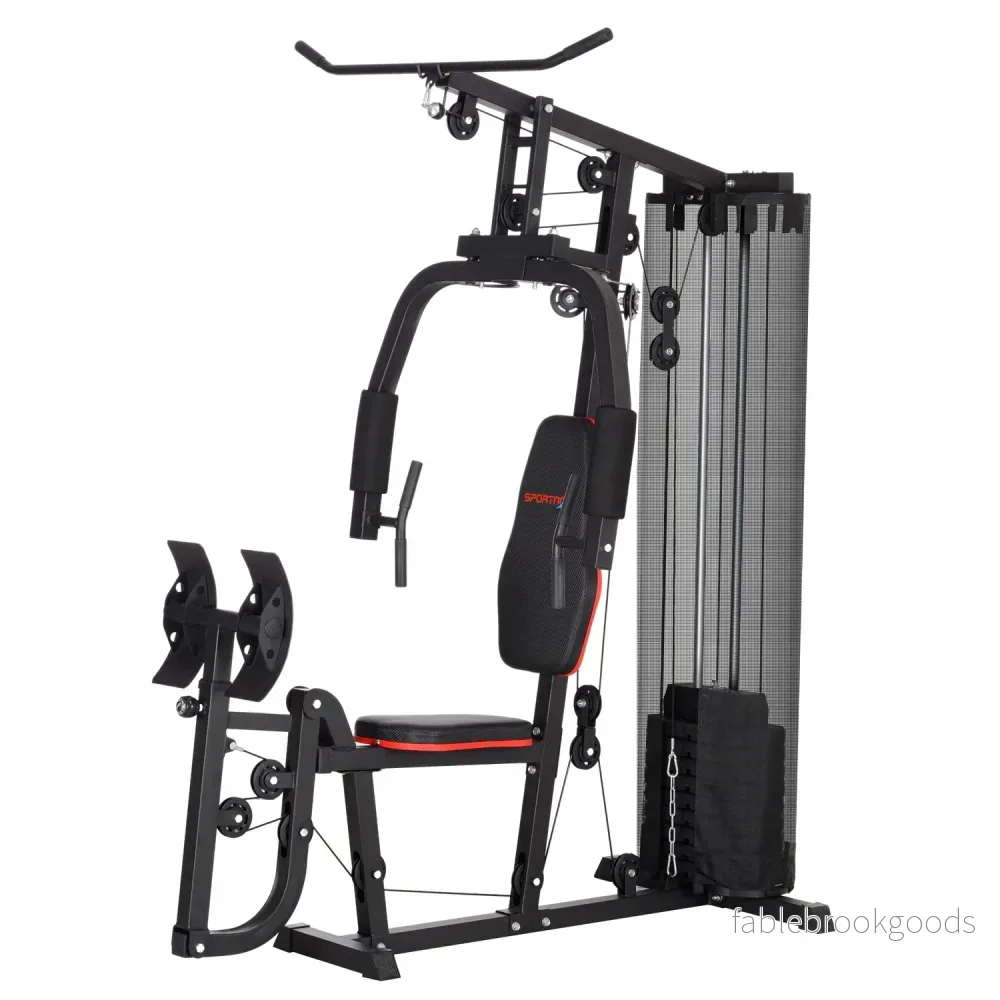 Multifunktionell fitnessstation med benpress och 45 kg vikter