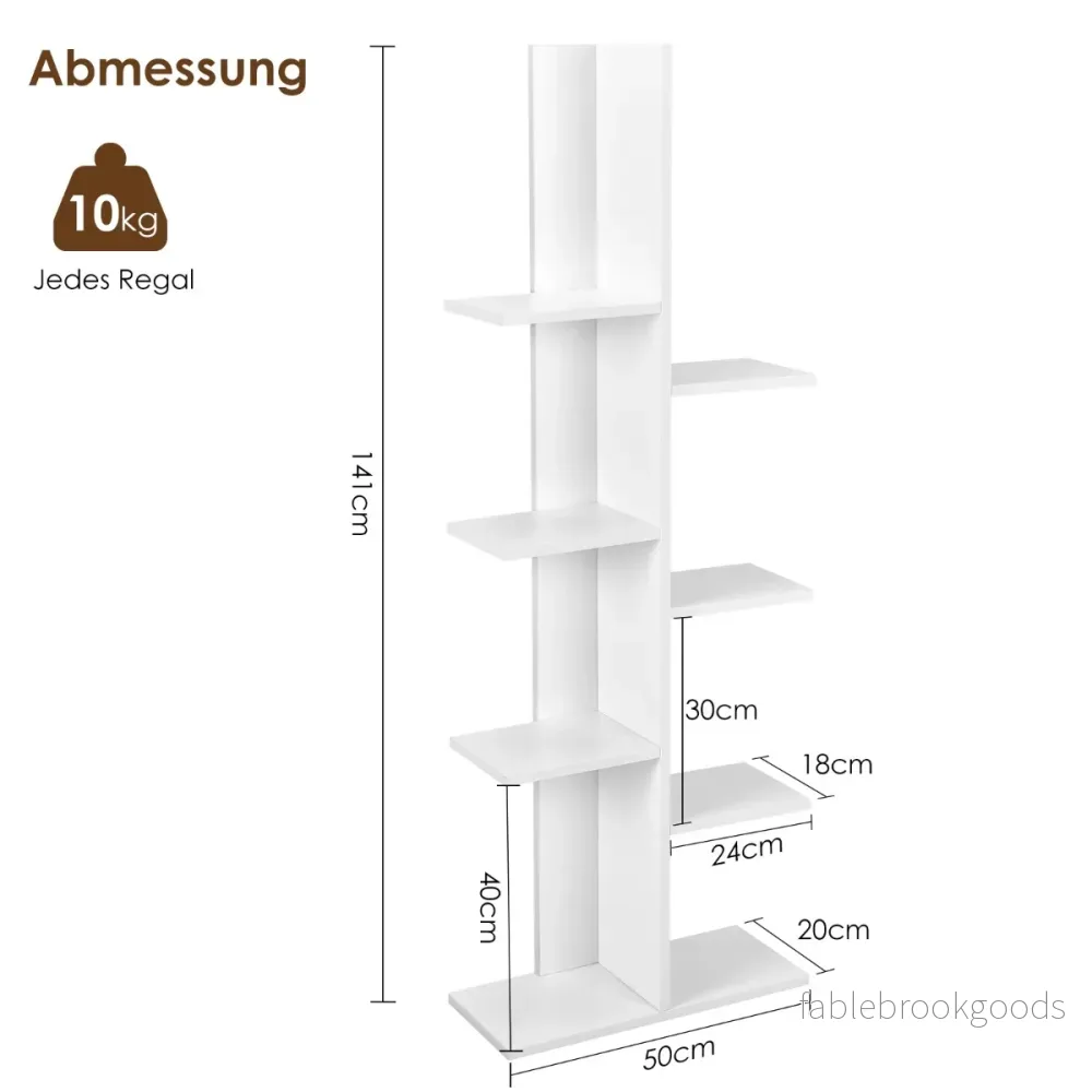 Trädformad – bokhylla med hyllor Fristående Kontorshylla – 8 50 x 20 x 141 cm – Vit - Bild 2
