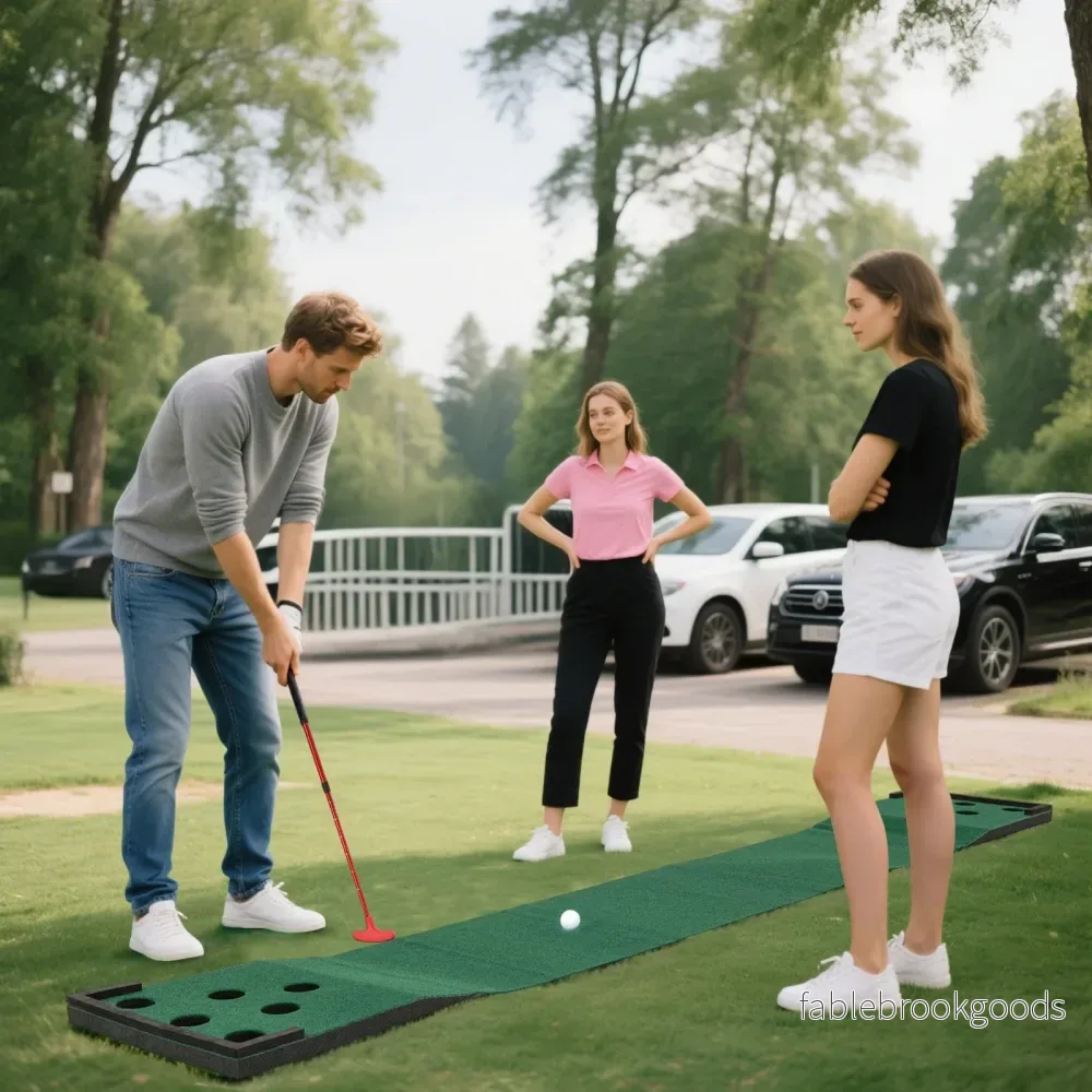 Golfputtningsmatta – med justerbara putters och bollar hålskydd Bärbar golfmatta – 2 6 12 332 cm – Grön - Bild 3