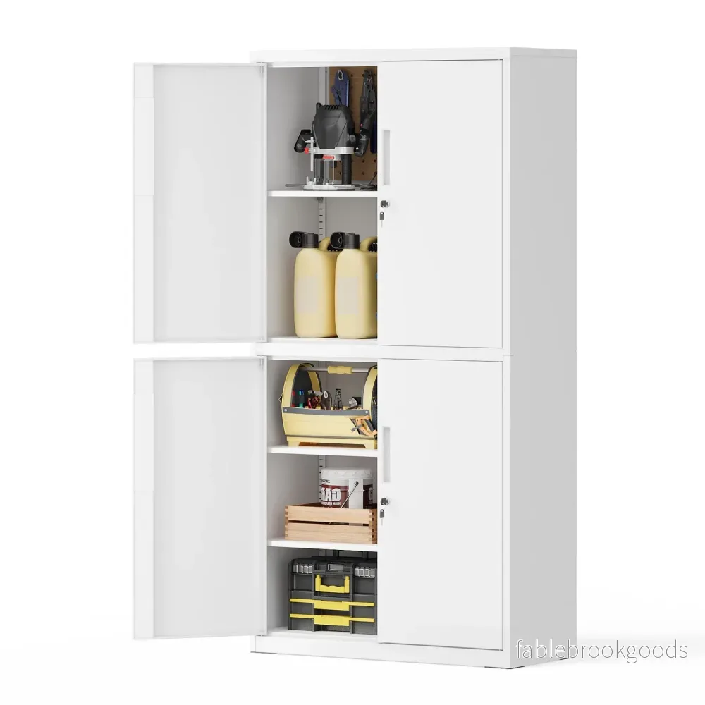 Archiefkast - 4 Deuren - 5 Verstelbare Planken - Met Slot - Wit - Bild 2