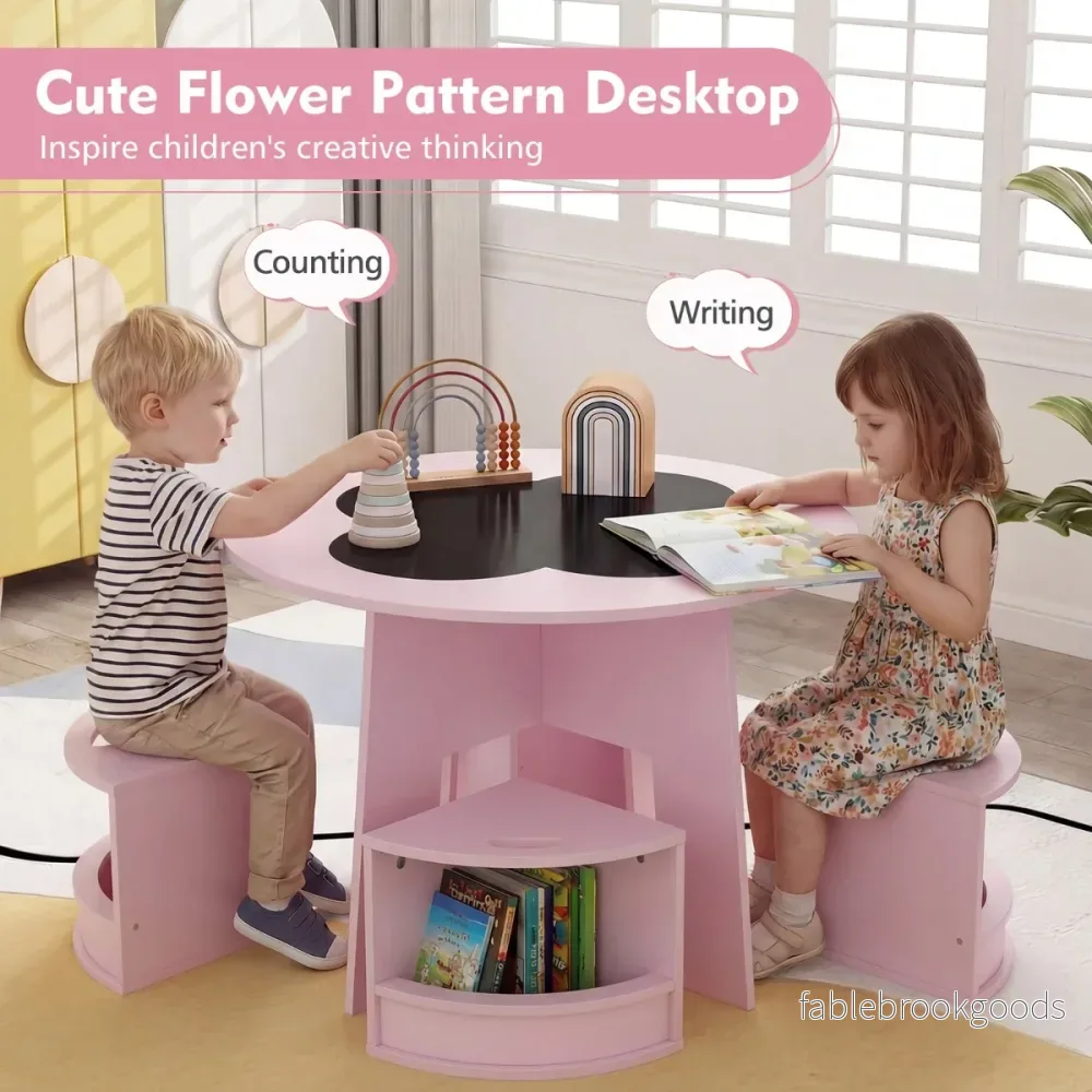 Maltisch – för barnrum, barnbord och stol set runt, delig barnsitgrupp – 5 – Rosa - Bild 3
