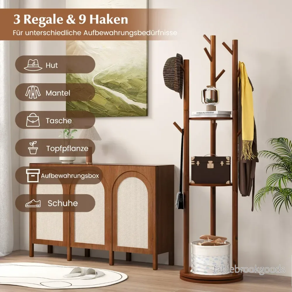 Roterande – klädhängare med förvaringsfack och krokar för rockar – 3 9 42 x 167 cm – Valnöt - Bild 2