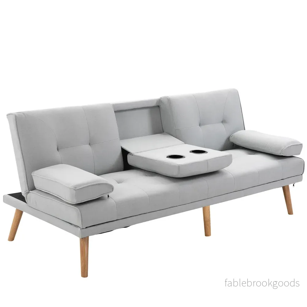 Ljusgrå bäddsoffa i linne, 3-sits, 181x77x72 cm