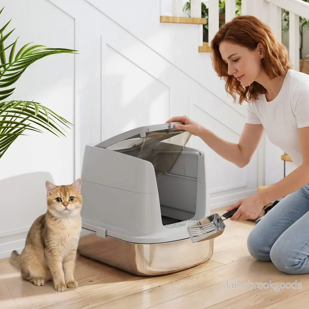 Kattlåda i rostfritt stål, inkl. skopa - Bild 2