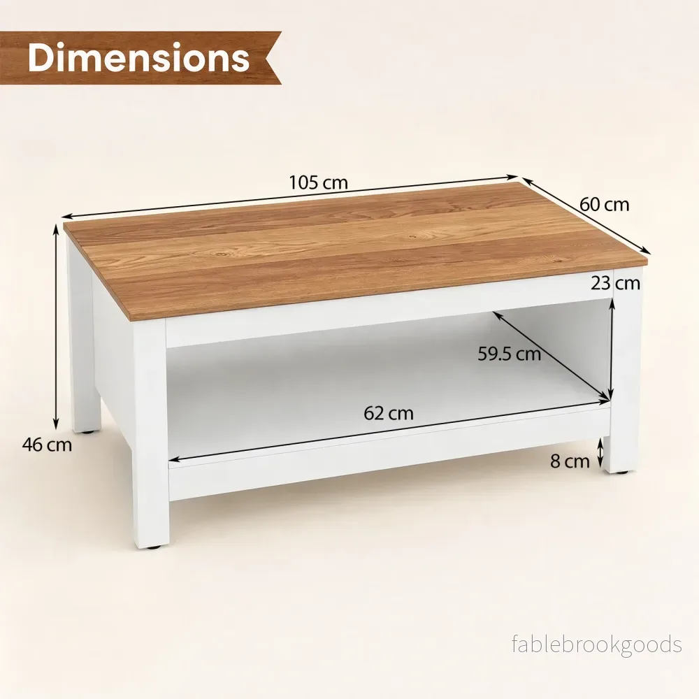Soffbord – med förvaring, tvånivå vardagsrumsbord Vitt – 105 x 60 x 46 cm - Bild 2