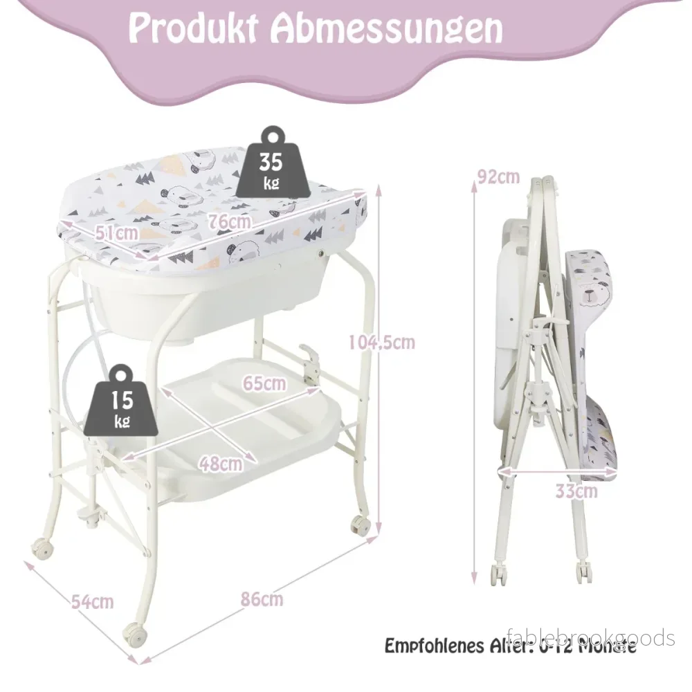 i – Fällbar Skötbord med Badkar Bärbar Skötkommod Skötbädd – 4 1 – Vit - Bild 2