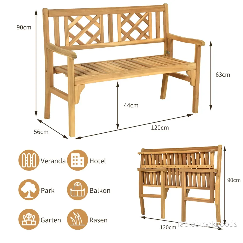 Hopfällbar – uteplats bänk trä trädgårdsmöbler – 120 x 56 x 90 cm – Natur - Bild 3