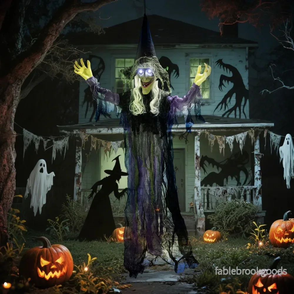 Hängande Halloweenhäxa med LED-ljus, ljud, 183 cm - Bild 2